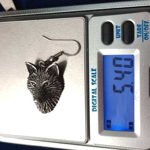 Sterling Silver 3D Wolf Head Dangle Earrings - Picture 9 of 16